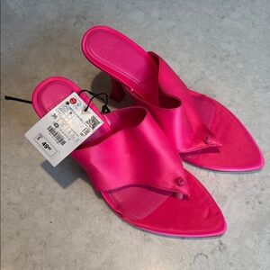 Zara Women's Pink Satin Heeled Sandals